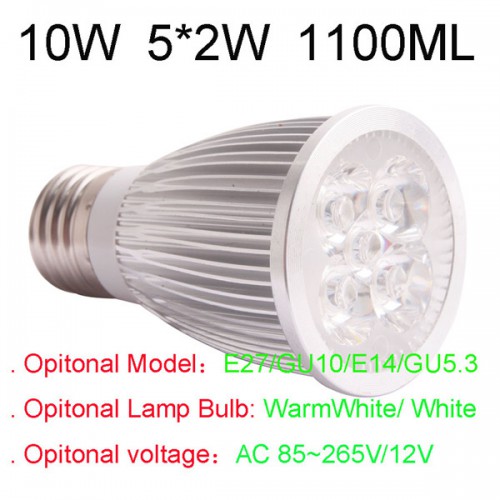 1100LM 10W E27 GU10 E14 GU5.3 LED Light Lamp Bulb AC85-265V 110V 220V Cool Warm White 5pcs/lot
