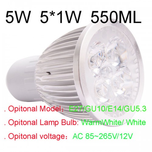550LM 5W E27 GU10 E14 GU5.3 LED Light Lamp Bulb AC85-265V 110V 220V Cool Warm White=50W halogen 5pcs/lot