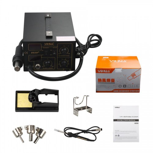 2 in 1 SMD Soldering Rework Station Hot Air & Iron 852D+ 5Tips ESD PLCC BGA