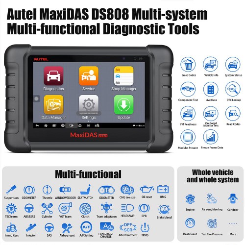 AUTEL MaxiDAS DS808 KIT Tablet Diagnosi Set Completo Supporta Iniettore e key coding Aggiornamento Online Supporta Italiano