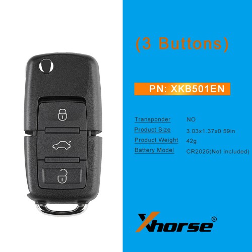 XHORSE XKB501EN Volkswagen B5 Style 3 Buttons Wired Flip Remote Key 5 Pezzi/Lot