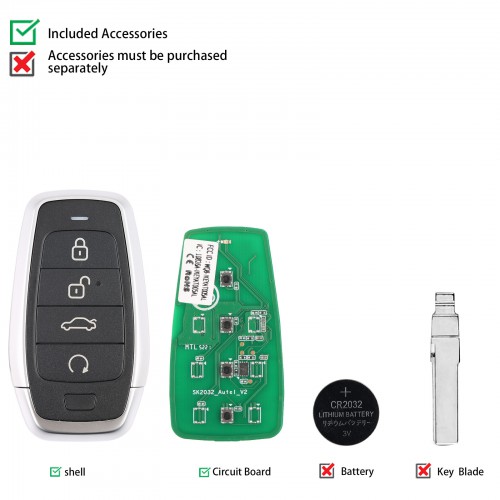 AUTEL IKEYAT004EL AUTEL  Independent, 4 Buttons Smart Universal Key 5 pezzi /Lot