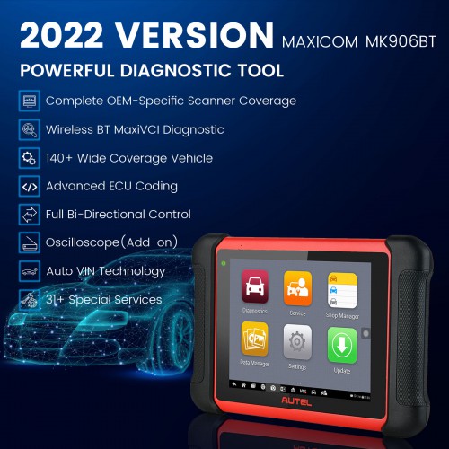 Autel MaxiCom MK906BT Diagnostic Scanner 2020 Newest All System Diagnostics With ECU Coding, Bi-Directional Control, 31 Services