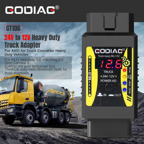 GODIAG GT106 24V-12V Heavy Duty Truck Adapter Works with X431 easydiag/ Golo/ M-DIAG/ IDIAG/ ThinkCar/ ICarScan/ Diagun/ GOLO/ DBScar II
