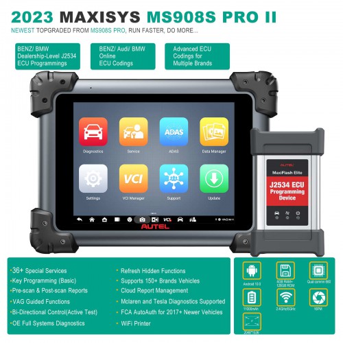 2024 Nuovo Autel MaxiSys MS908S Pro II  Diagnostic Scan Tool ECU Programming/ Coding, Active Tests, Full Systems, FCA Autoauth