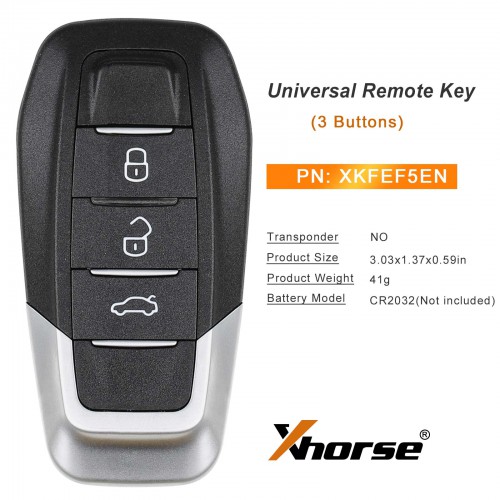 5pcs/Lot Xhorse XKFEF5EN Universal Remote Key FA.LL Type Wired Folding Key 3 Buttons Bright Black