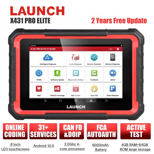 2024 Launch X431 PRO Elite 8'inch Car Diagnostic Tool All System OBD OBD2 Scanner CAN FD/DOIP Active Test 32 Reset Coding Same Function as X431 V