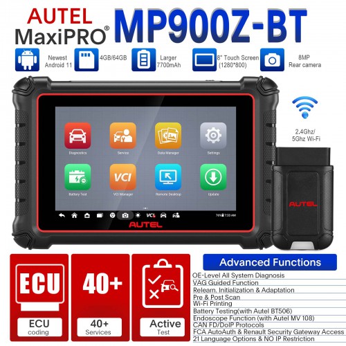 2024 Autel MaxiPro MP900Z-BT (MP900BT) Diagnostic Scanner Supports ECU Coding, Pre & Post Scan, DoIP CAN FD Protocols, Upgraded Version Of MP808BT PRO