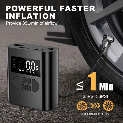 Intelligent Charging Pump 25-35 PSI in 1MIN Quick Pump 3*2000mAh for Car/Bike/Motorcycle/Sports Ball/Mountain Bicycle