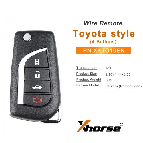Xhorse XKTO10EN Wire Remote Key Toyota Flip 4 Buttons 5pcs/lot