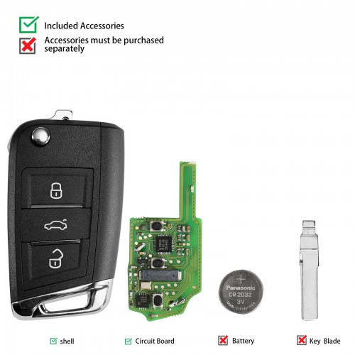 Xhorse XSMQB1EN Smart Remote Key VW MQB Filp 3 Buttons Proximity English 5pcs/lot