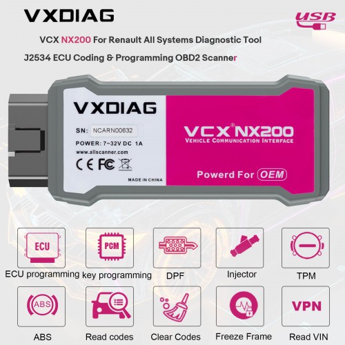 VXDIAG VCX NX200 For Renault All Systems Diagnostic Tool J2534 ECU Coding & Programming OBD2 Scanner