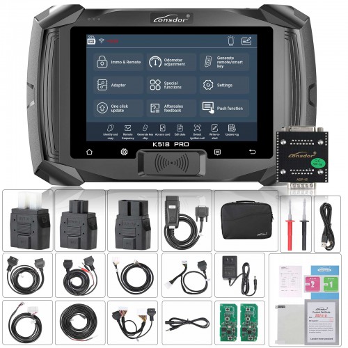 2024 Lonsdor K518 Pro Universal Key Programmer with 2xLT20, Toyota FP30 Cable, Nissan 40 BCM Cable, JCD, JLR and ADP Adapter Versione Globale