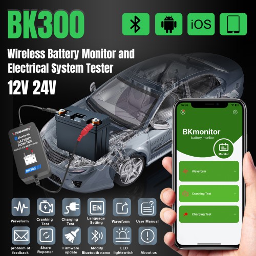 KONNWEI BK300 Battery Monitor 6V 12V 24V Electrical System Tester With BKmonitor Mobile App