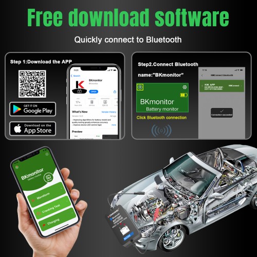 KONNWEI BK300 Battery Monitor 6V 12V 24V Electrical System Tester With BKmonitor Mobile App