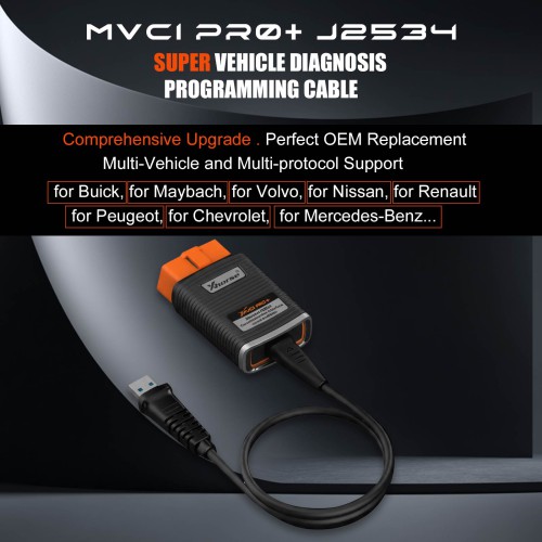 XHORSE XDMVJP MVCI PRO+ J2534 Super Vehicle Diagnosis Programming Cable Support Multi-Vehicle and Multi-Protocol