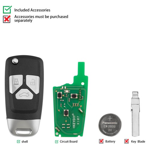 KEYDIY KD B26-3 Universal Flip Remote Key 3 Buttons for Audi Type 5pcs/Lot