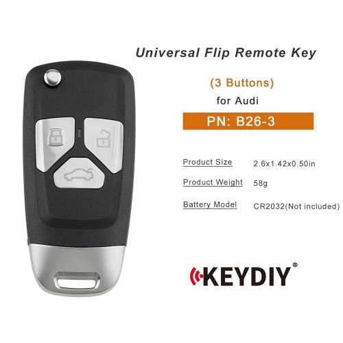 KEYDIY KD B26-3 Universal Flip Remote Key 3 Buttons for Audi Type 5pcs/Lot