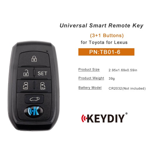 KEYDIY KD TB01-6  for Toyota for Lexus Universal Smart Remote Key 6 Buttons With 8A Transponder 5pcs/Lot
