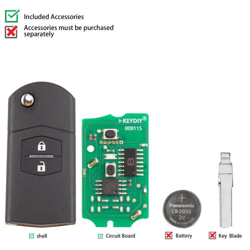 KEYDIY KD B14-2 Universal Flip Remote Key 2 Buttons for Mazda Type 5pcs/Lot
