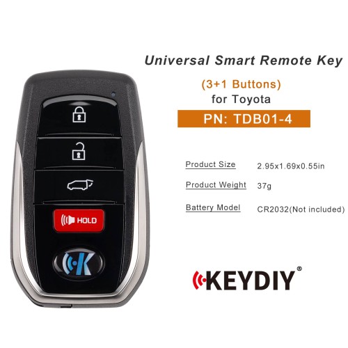 KEYDIY KD TDB01-4 Universal Smart Remote Key 3+1 Buttons for Toyota Type 5pcs/Lot