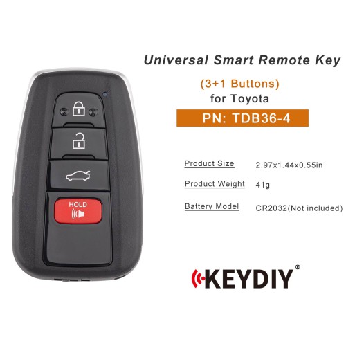 KEYDIY KD TDB36-4 Universal Smart Remote Key 3+1 Buttons for Toyota Type 5pcs/Lot