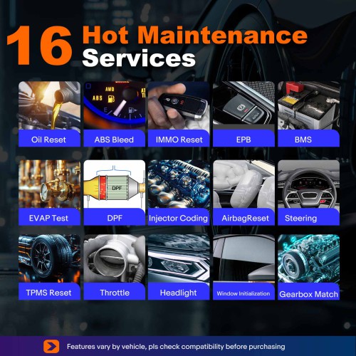 XTOOL D5S Vehicle Scanner with 16 Maintenance Services Supports Oil Light Reset, EPB, SAS,BMS Reset, Throttle, TPMS Reset, ABS,