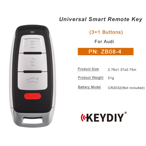 KEYDIY KD ZB08-4 Universal Smart Remote Key 3+1 Buttons for Audi Type 5pcs/Lot