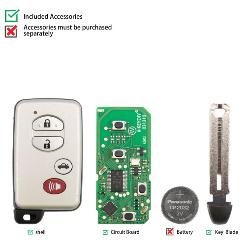 KEYDIY KD TDB03-4(Silver Gray) for Toyota Universal Smart Remote Key 3+1 Buttons With Grey Key Shell 5pcs/Lot