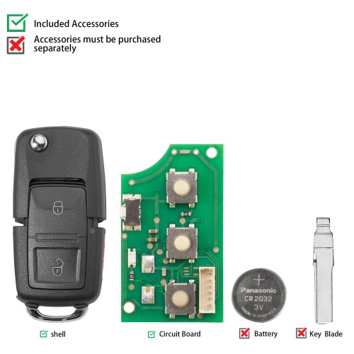 KEYDIY KD B01-2+1 Universal Flip Remote Key 2+1 Buttons for Volkswagen Type 5pcs/Lot