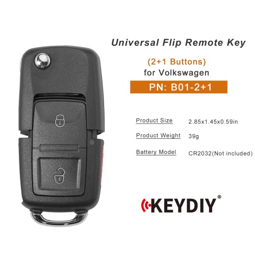 KEYDIY KD B01-2+1 Universal Flip Remote Key 2+1 Buttons for Volkswagen Type 5pcs/Lot