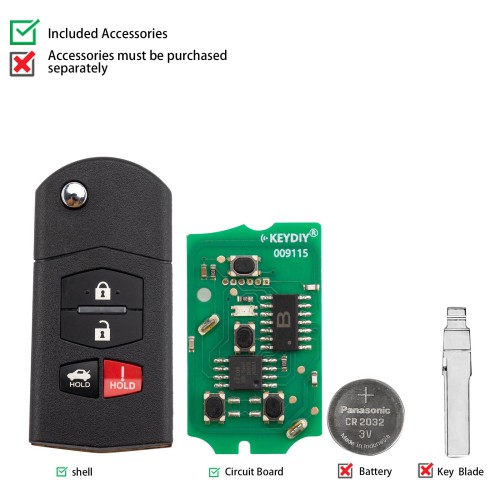 KEYDIY KD B14-4 Universal Flip Remote Key 3+1 Buttons for Mazda Type 5pcs/Lot