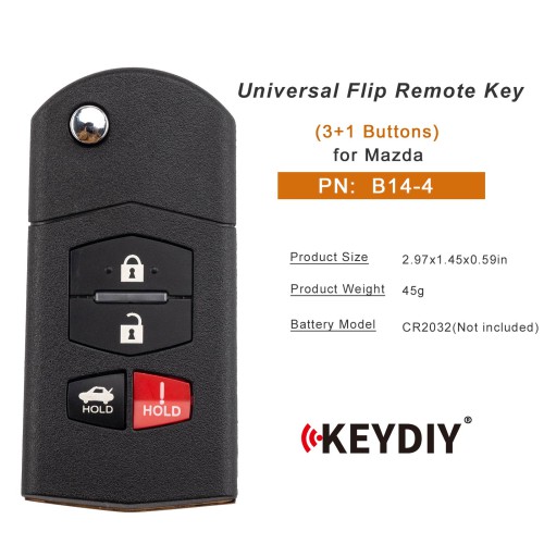 KEYDIY KD B14-4 Universal Flip Remote Key 3+1 Buttons for Mazda Type 5pcs/Lot