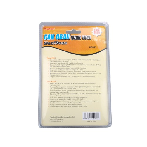 Autel MS300 Universal OBD2 Scanner Car Code Reader, Turn Off Check Engine Light, Read & Erase Fault Codes, Check Emission Monitor Status CAN Vehicles