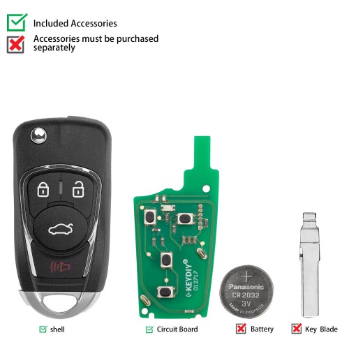 KEYDIY KD B22-4 Universal Flip Remote Key 3+1 Buttons for Buick Type 5pcs/Lot