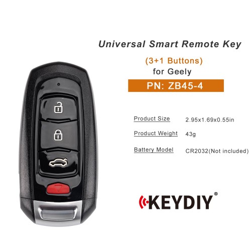 KEYDIY KD ZB45-4 Universal Smart Remote Key 3+1 Buttons for Geely Type