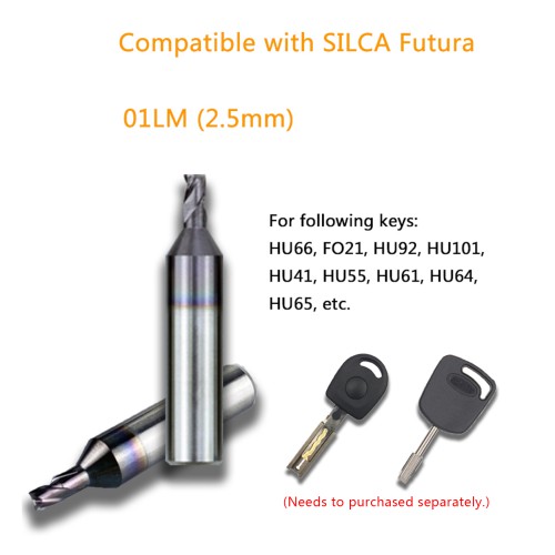 GODIAG 01LM 2.5MM End Milling Cutter φ2.5x5.5xφ6x30Lx3F For SILCA Futura Pro, Futura Pro Engraving, Futura Pro Automotive