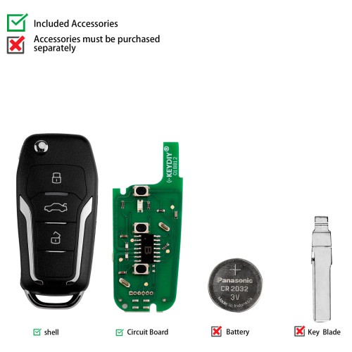 KEYDIY KD B12-3 Universal Flip Remote Key 3 Buttons for Ford Type