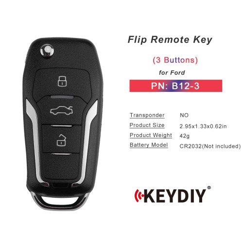 KEYDIY KD B12-3 Universal Flip Remote Key 3 Buttons for Ford Type