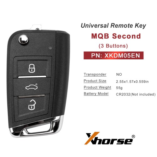 XHORSE XKDM05EN MQB Second Generation for VW Universal Remote Key 3 Buttons 5pcs/Lot