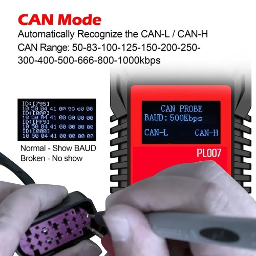 WOYO PL007 CAN LIN PWM Signal Tester, CAN BUS Analyzer Read Baud & ID Data, Automatically Recognize the Direction of CAN-H & CAN-L