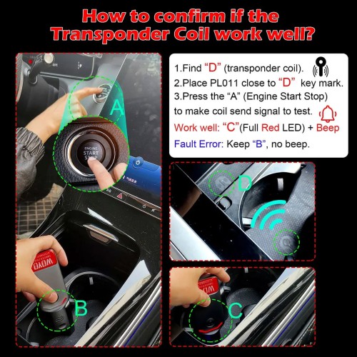 WOYO PL011 PKE(Passive Keyless Entry) KSS(Keyless Start System) KIS(Keyless Ignition System)Tester Diagnostic for Handle Sensors & LF Antennas