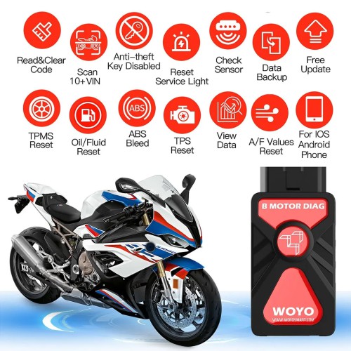 WOYO CTB008PRO For BMW R1200 R1250 S100 R nine T All Motorcycle Diagnostic Scanner, For Bluetooth 5.0 IOS/Android 64-bit Cellphone Tester for BMW Bike