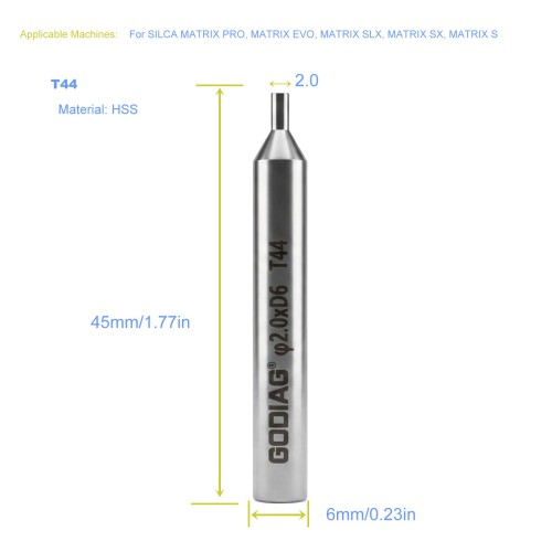 GODIAG T44 2.0MM Tracer φ2.0xD6x45L For SILCA MATRIX PRO, MATRIX EVO, MATRIX SLX, MATRIX SX, MATRIX S 5Pcs/Lot
