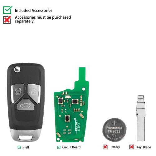 KEYDIY KD B27-3 Universal Flip Remote 3 Buttons for Audi Type 5pcs/Lot