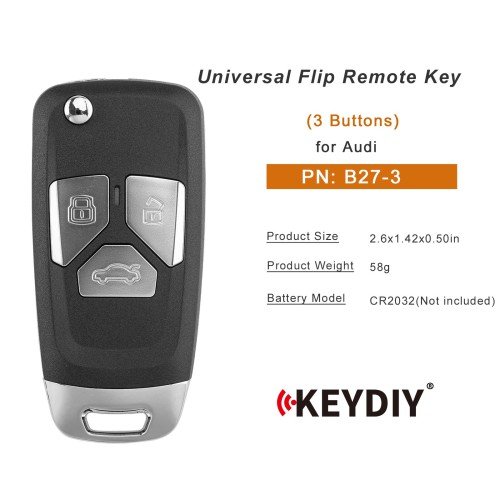 KEYDIY KD B27-3 Universal Flip Remote 3 Buttons for Audi Type 5pcs/Lot