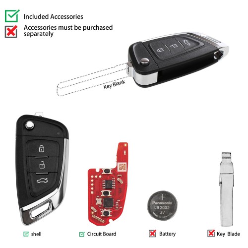 XHORSE XKKF06EN Knife Style 3 Buttons Universal Remote Key 5Pezzi/Lot