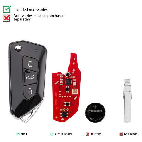 XHORSE XKGA83EN – Telecomando Universale Wired (Cablato), Serie Garage, 3 Tasti, Seconda Generazione – All Black
