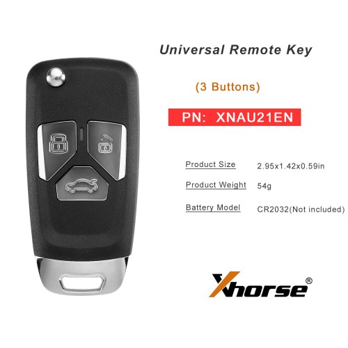 XHORSE XNAU21EN Telecomando Universale Wired Serie Audi, 3 Tasti, Seconda Generazione - All Black 5 Pezzi/Lot