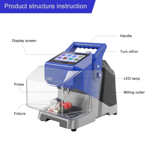 CG MONSTER G08 Key Cutting Machine Blue Color with T5 Clamp Built-in Battery, Bluetooth & WiFi, Vehicle Key Database Supports Fast & Stable Cutting